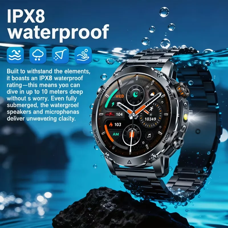 2026 Men SportsWatch, 1.7' Round HD Screen, 1400mAh, Dual LED (SOS Red+White), 120+ Sports, IPX8 Waterproof, Wireless Call, Gift - 4