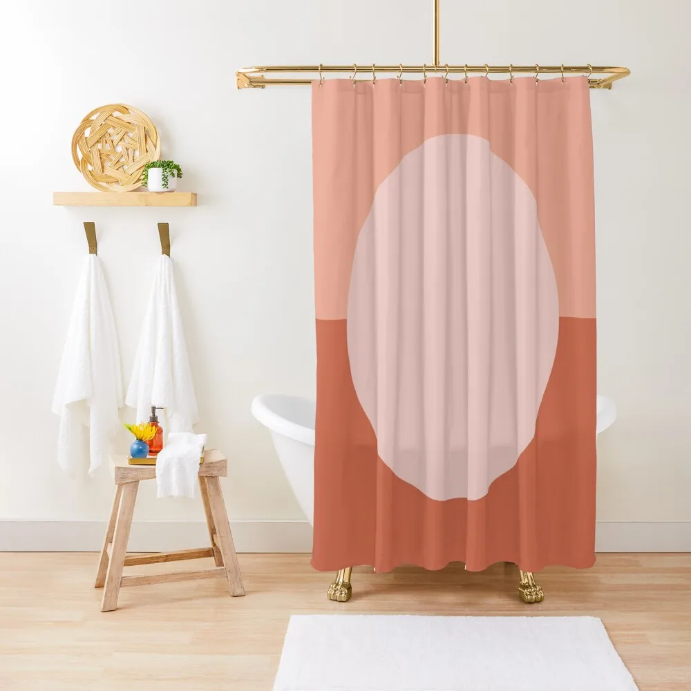 

Dotty Half Half. Minimalist Geometric Pattern in Blush Pink and Clay Shower Curtain Curtain For Bathrooms