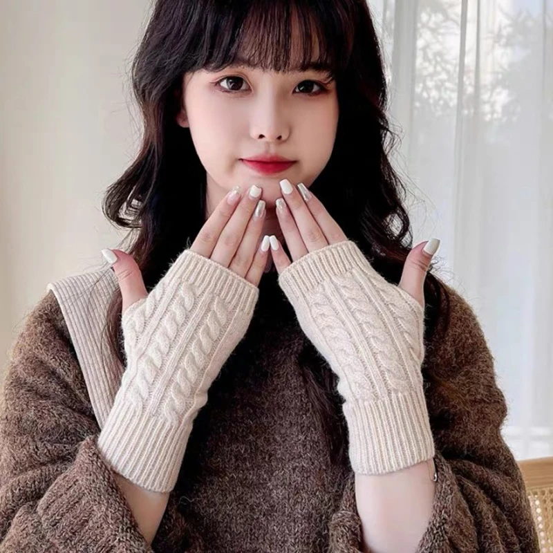 

Winter Warm Half Finger Unisex Solid Knitted Gloves Warmer Soft Casual Fingerless Mittens Cold Outdoor Windproof Men Women Glove
