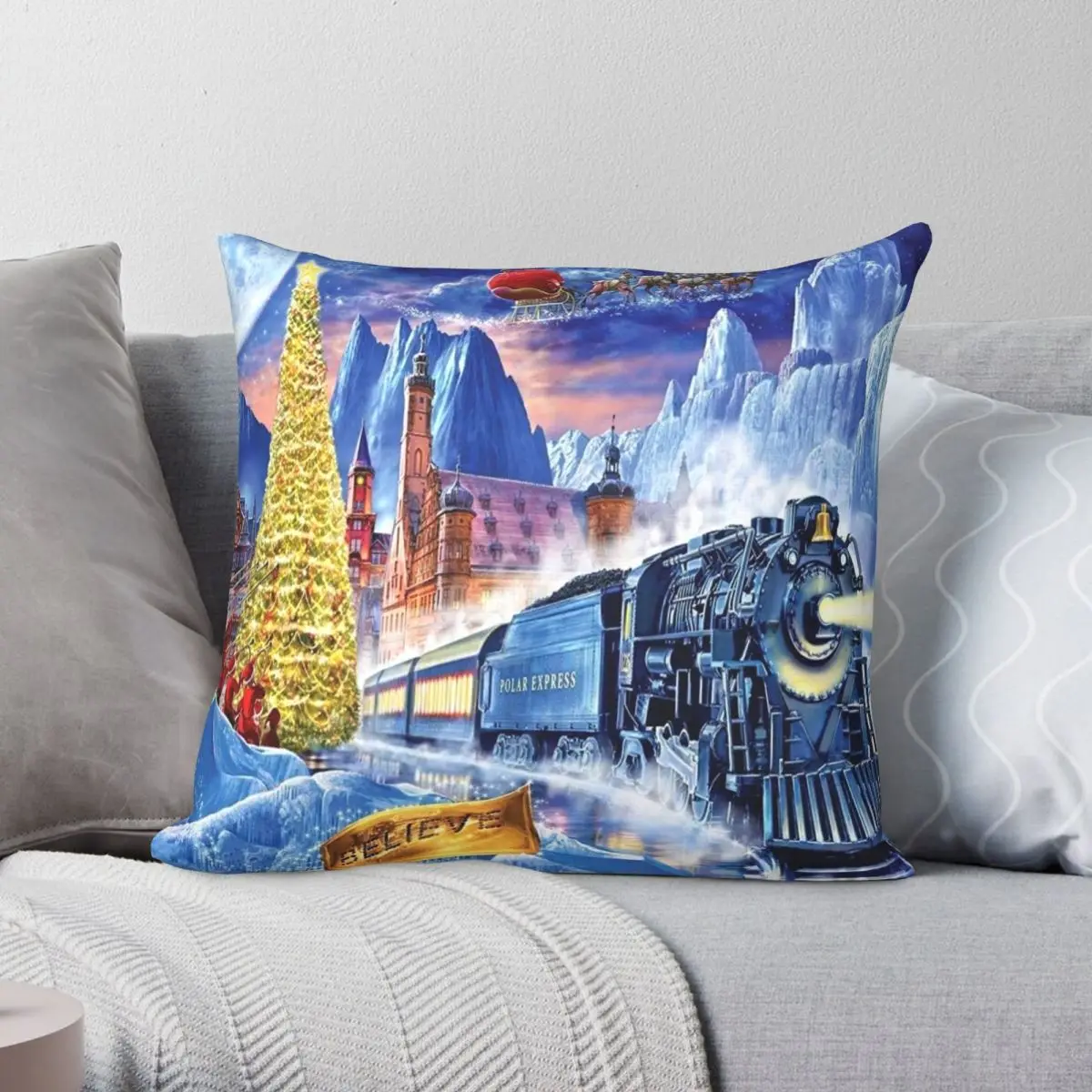 Polar Express Christmas Holiday Pillowcase Polyester Linen Velvet