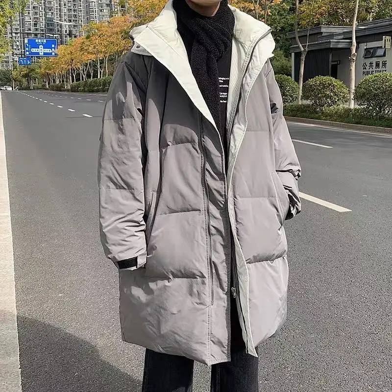 Mid Length Hooded Korean Cotton Jacket Men's Winter Thick Hong Kong Style Ins Trendy Brand Loose Warm Jacket Down Jacket Trend