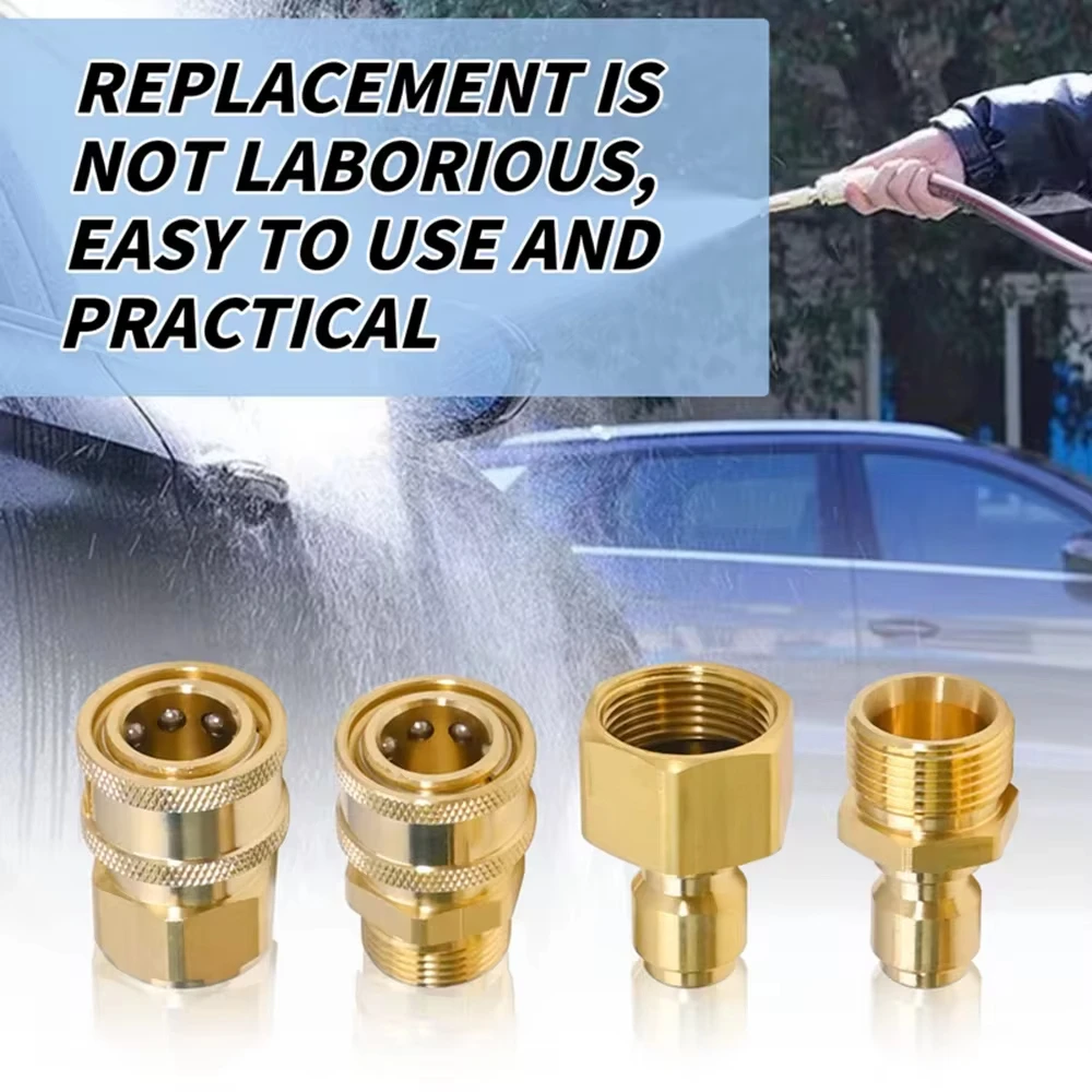 Pressure Washer Quick Disconnect Adaptor Set M22-15mm to 3/8 Quick Release Couplers for Attach Hose to The Water Pumps 5000 PSI 6
