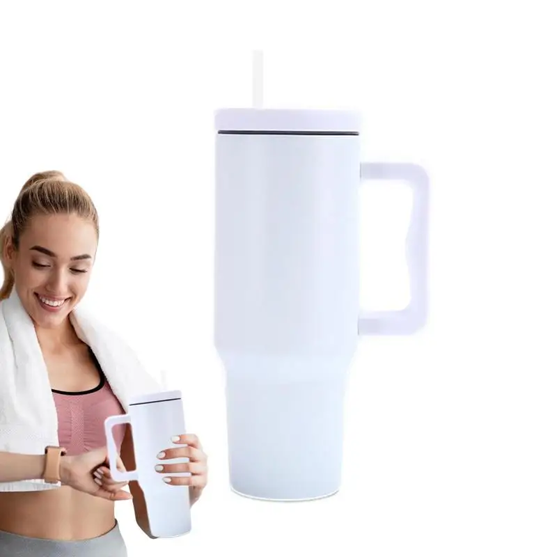 

40OZ Straw Insulation Cup With Handle Portable Car Stainless Steel Coffee Water Bottle LargeCapacity Travel BPA Free Thermal Mug
