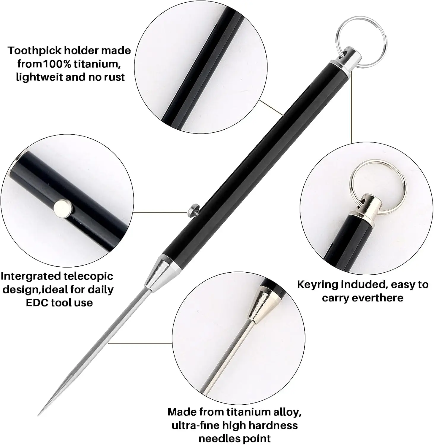 Retractable Toothpick EDC Portable High Strength Titanium Alloy Spring Push-pull Fruit Pick Gift Keychain Pendant retractable toothpick toothpick set toothpicks set