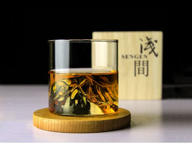 Japanese Whisky Lover's Glass with Wood Base •