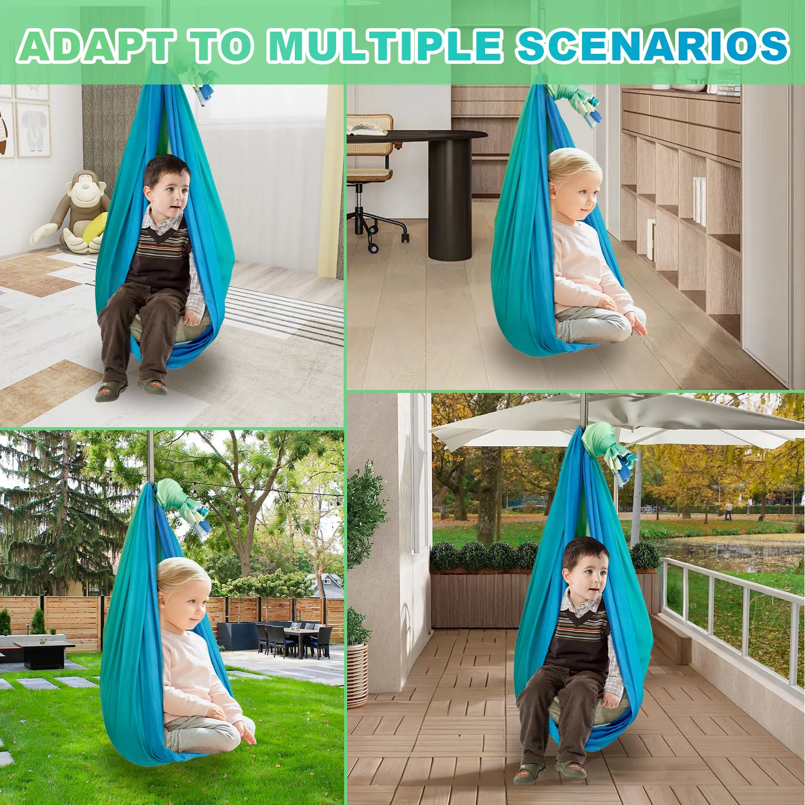 Kids Sensory Swings Double Layer Comfortable Cuddle Swing with 360° Swivel Hanger Holds up to 200 lbs for Adults Indoor Outdoor