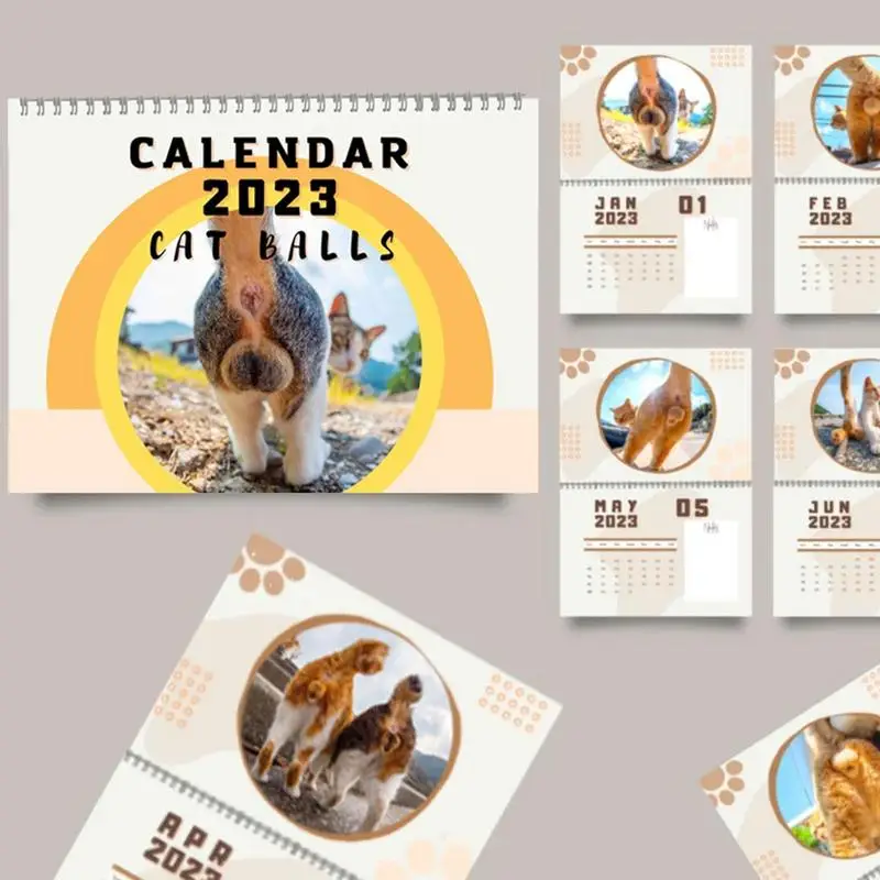 고양이 엉덩이 공 달력, 2023 동물 고양이 달력, 홈 거실 장식, 고양이 애호가에게 새해 크리스마스 선물