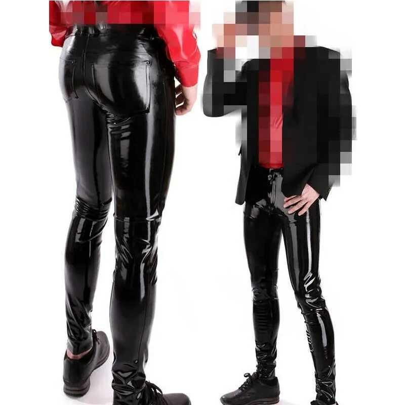Pantaloni Jeans In Lattice Da Uomo In Gomma Gummi In Lattice Nero Fatti A Mano Slim 4 Tasche Personalizzati Con Cerniera Frontale