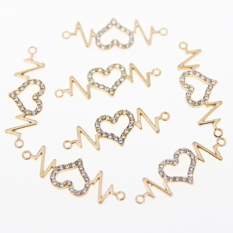 

50pcs40*14mm Electrocardiogram Alloy Round Enamel Charms Mini Sweet Heart Charms For DIY Necklaces Bracelets Jewelry Accessories