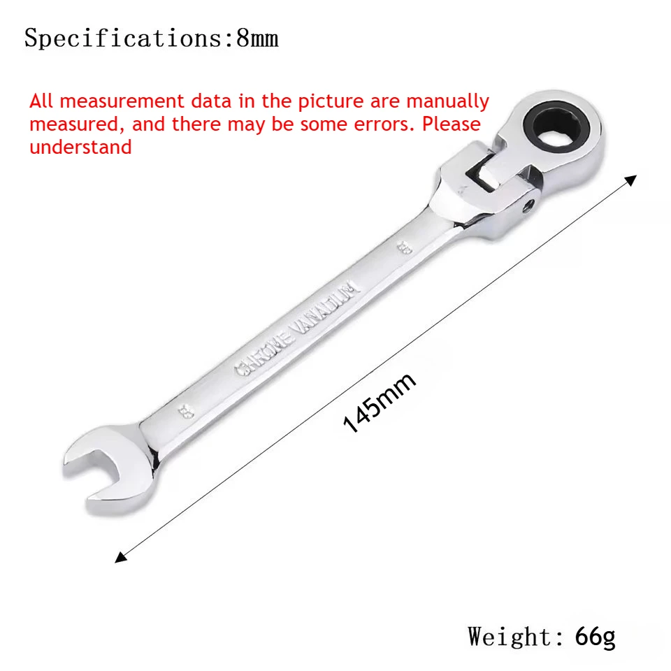 Universal 72-Tooth Flexible Pivoting Head Ratchet Wrench, Metric Manual Tool