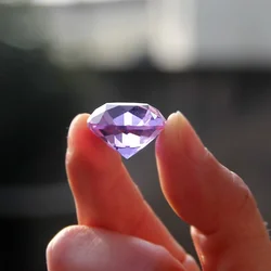 Rainbow Crystal Diamond Figurine - Jewel Glass Paperweight and Decorative Ornament for Home, Office, or Wedding Decor (Purple)