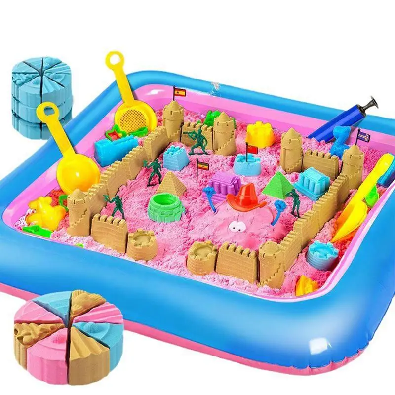 Play Sand Indoor Sand Mold Set Colorful Play Sand Sensory Sand With Inflatable Cushion Base Playful For Boys Girls Toddler 5