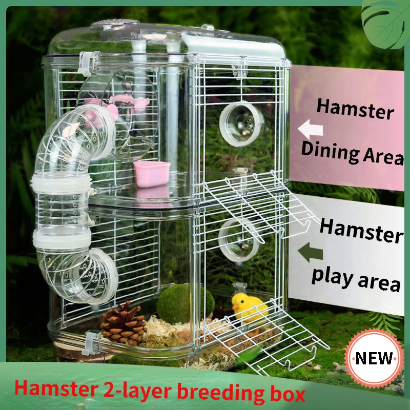 Hamster Cage 2-storey Pet Luxury House Portable Mice Home Habitat