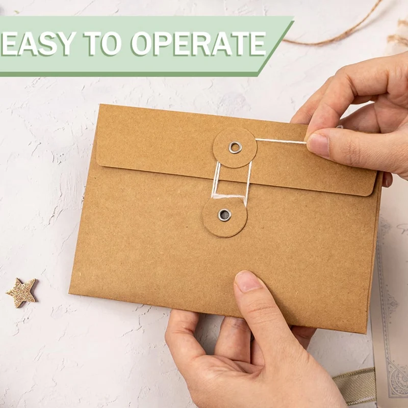 Brown Envelopes With String Tie Closure Project Pockets Document Organizer 4.53 X 6.7 Inches 40 Pcs