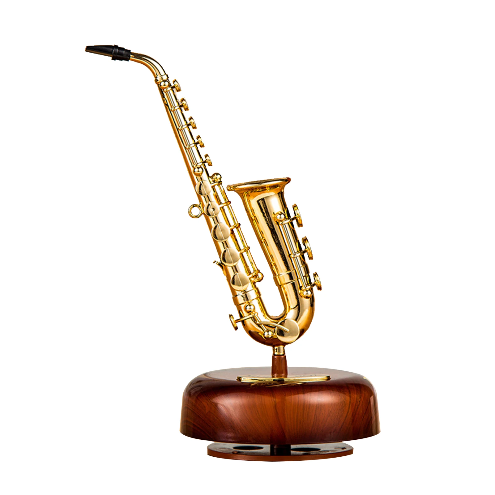 Saxophone Music Box Classical Wind Up Musicbox Twirling Music Box Rotating Base Woodwind Instrument Miniature Replica Artware Music Box