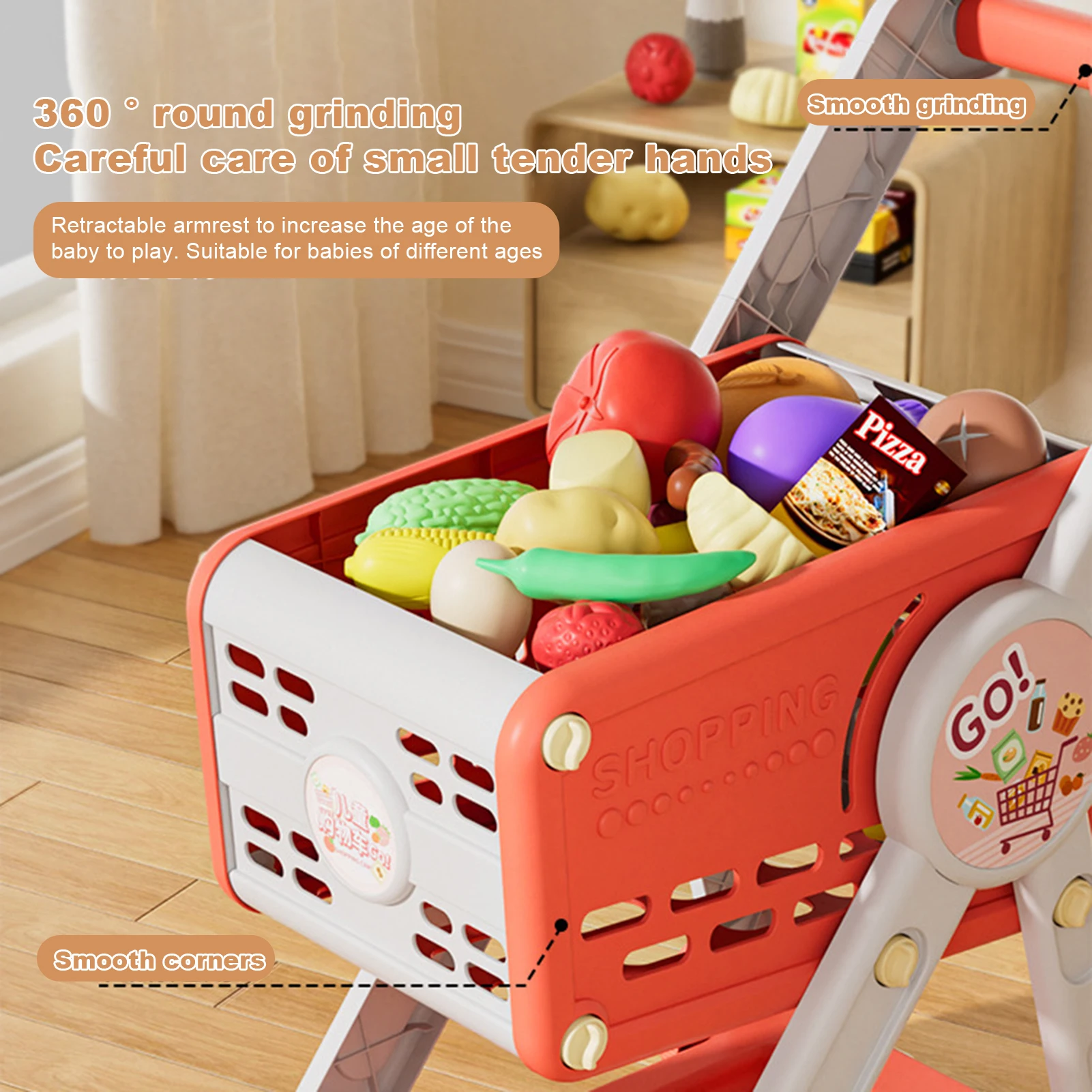 Kids Shopping Cart Toy with 29 Fruit Vegetable Food Accessories Role-Playing Mini Shopping Trolley Pretend Play Grocery Shopping 5