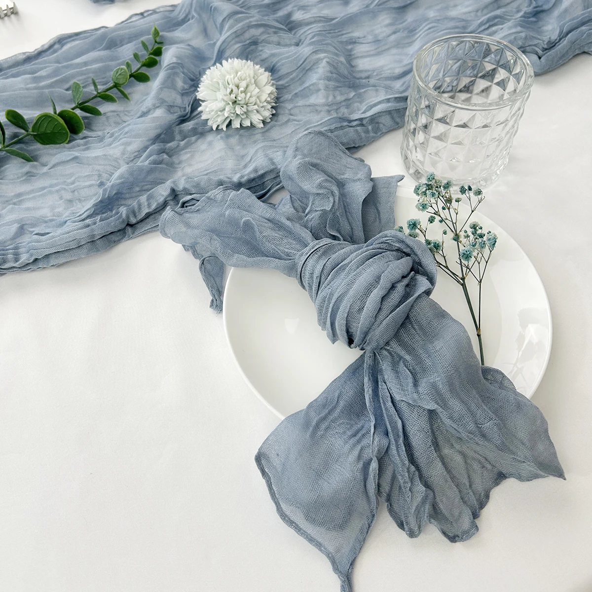 60PC Dark Green Gauze Cheesecloth Wrinkled Napkin Dinner Soft Cotton Table Decorative Cloth for Wedding Party Banquets Christmas