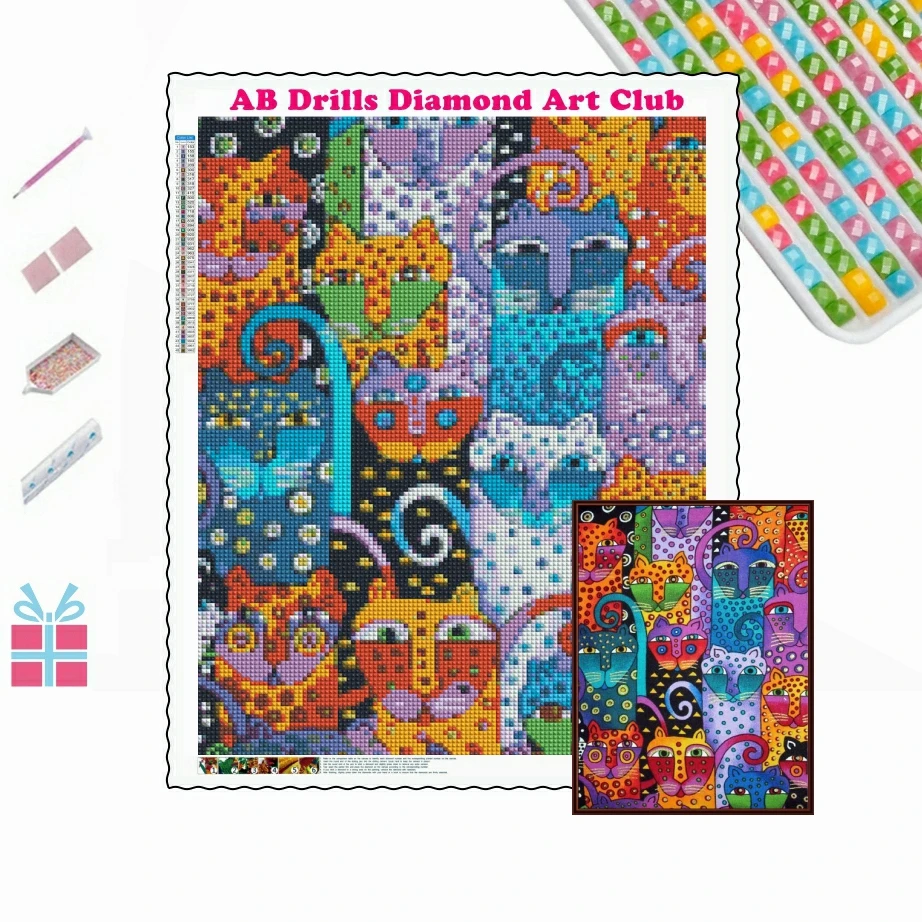 5D DIY Diamond Painting Colourful Cat Lion Full Round Square AB Rhinestones  Drill Embroidery Cross-stitch Kits Home Decor Craft - AliExpress