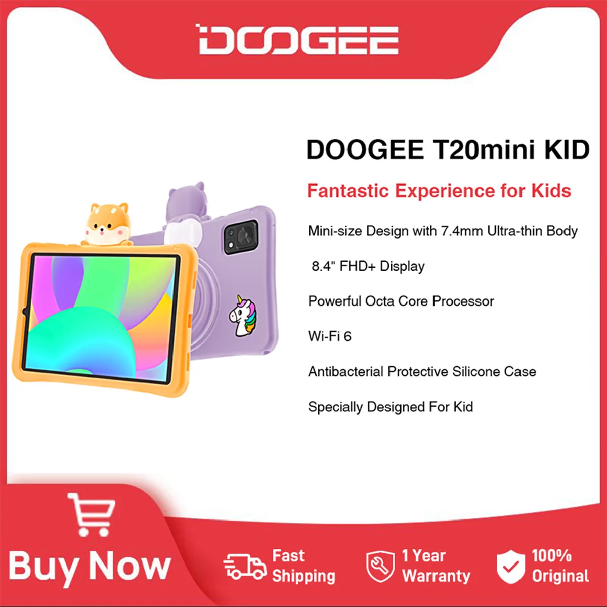 Doogee T20Mini Kid Tablet Pc Child 7.4Mm Corpo Ultrasottile 8.4 "Fhd Tfuv Logo Display 4Gb + 128Gb 5060Mah Batteria Widevine L1 Wi-Fi 6
