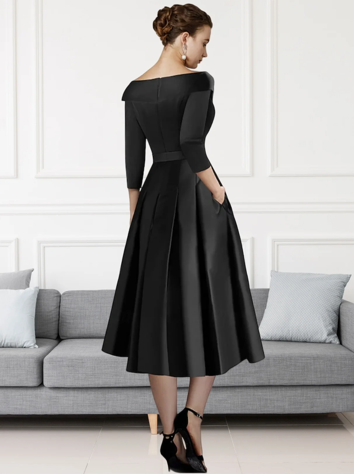A-Line Cocktail Dresses Mother of Bride Elegant Formal Ankle Length 3/4 Length Sleeve Satin with Appliques