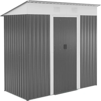 Abri de rangement de jardin incliné en métal de 8' x 4' avec doubles portes coulissantes et évents d'air pour pelouse de patio d'arrière-cour 1