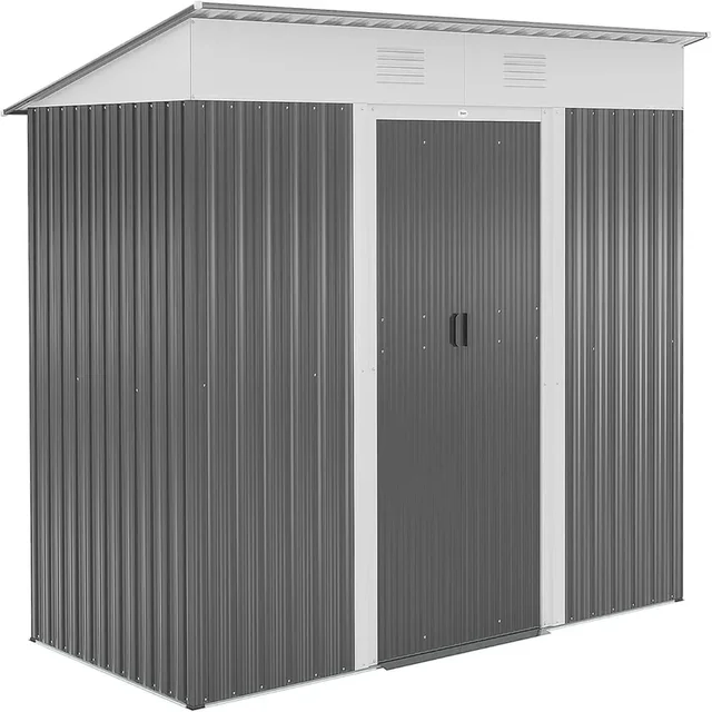 Abri de rangement de jardin incliné en métal de 8' x 4' avec doubles portes coulissantes et évents d'air pour pelouse de patio d'arrière-cour 1