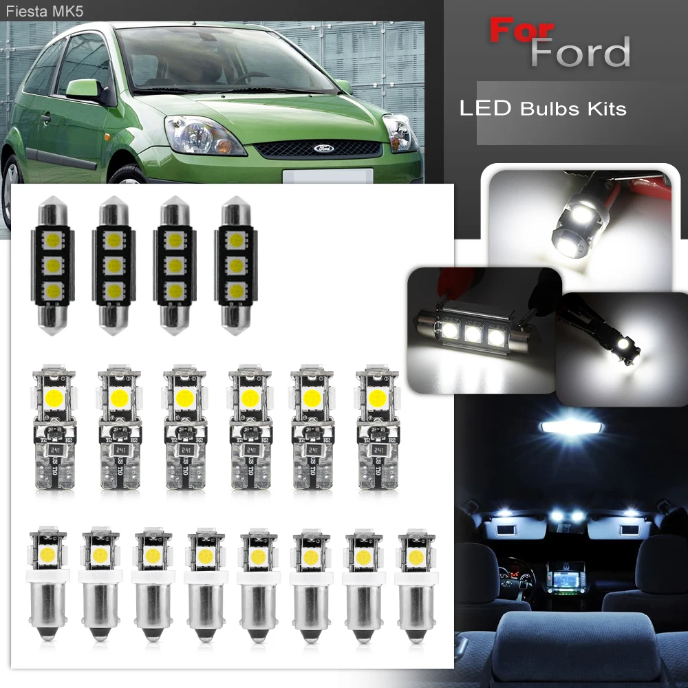 Per Ford Fiesta 2000 2001 2002 Aggiornamento Full White Error Free Led Interior Package Lampadine F & R Dome Map Tronco Targa