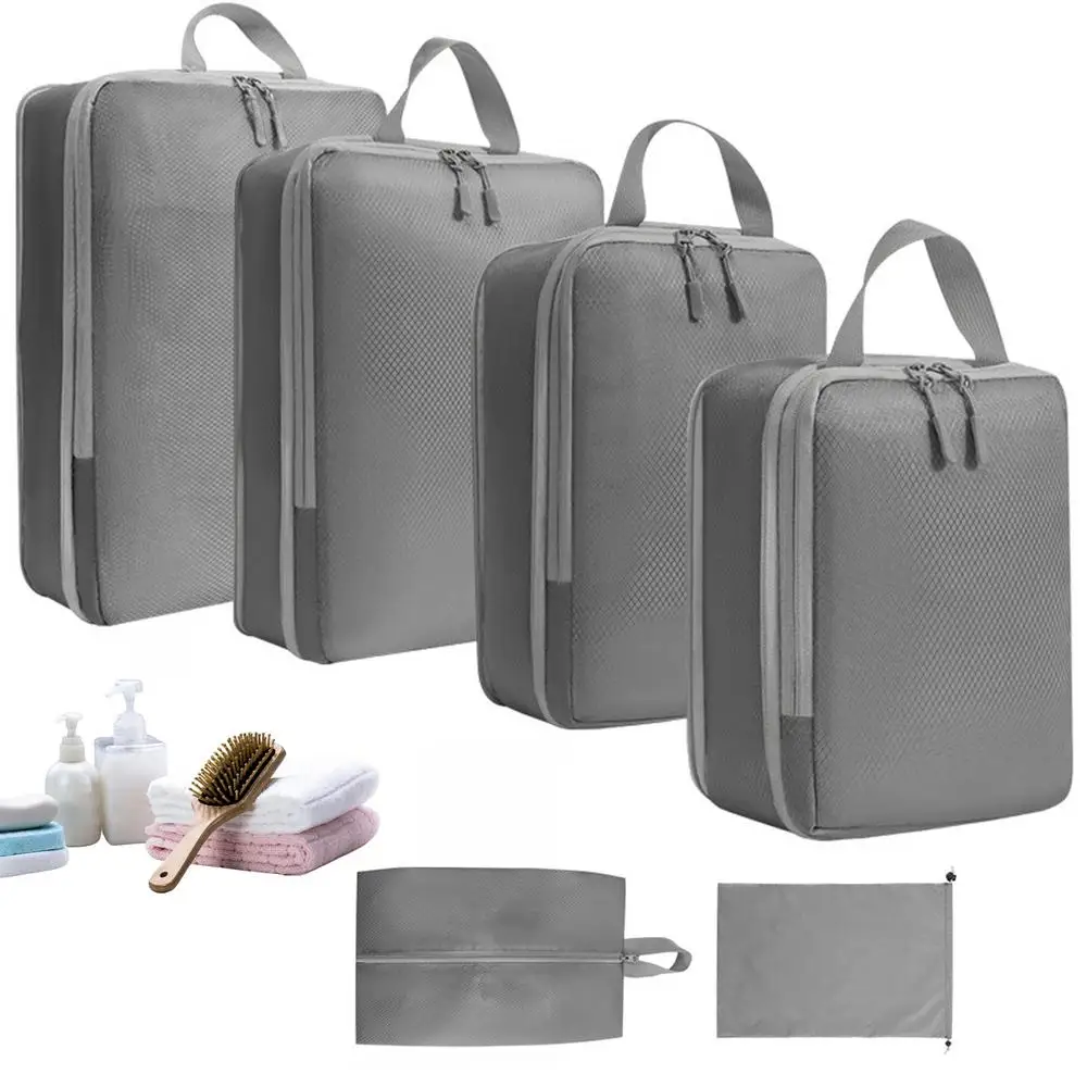 Compression Bags For Travel 6 Pcs Compression Travel Organiser Suitcase Organizer Bags Set Packing Cubes Travel Double-Stitched