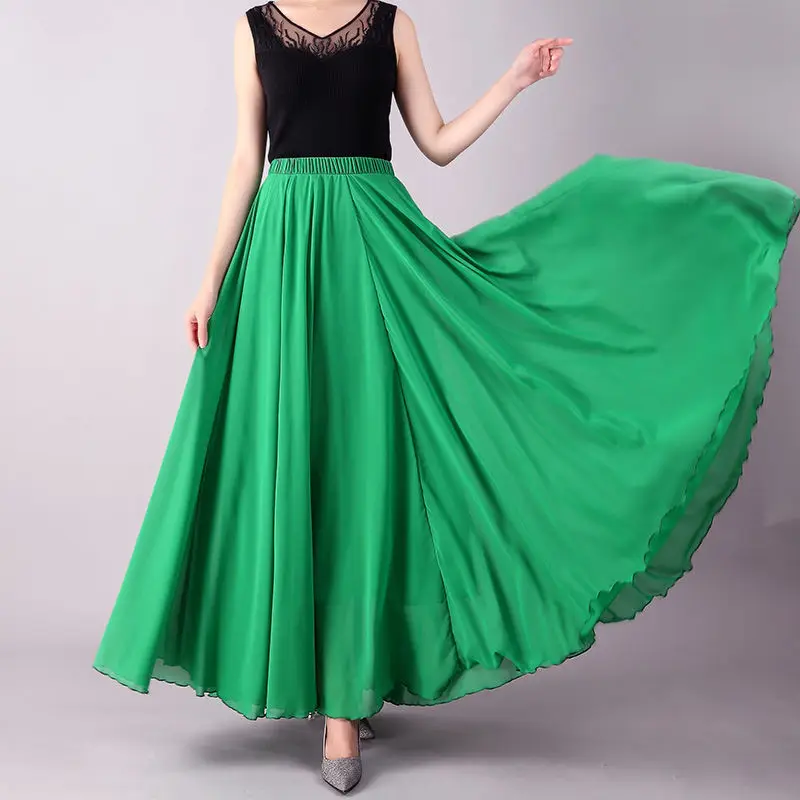 2022 Summer Women's New Chiffon Skirt Female Fairy Half-length Skirt Thin A-line White Long Skirt Dance Big Swing Skirt Summer black pleated skirt Skirts