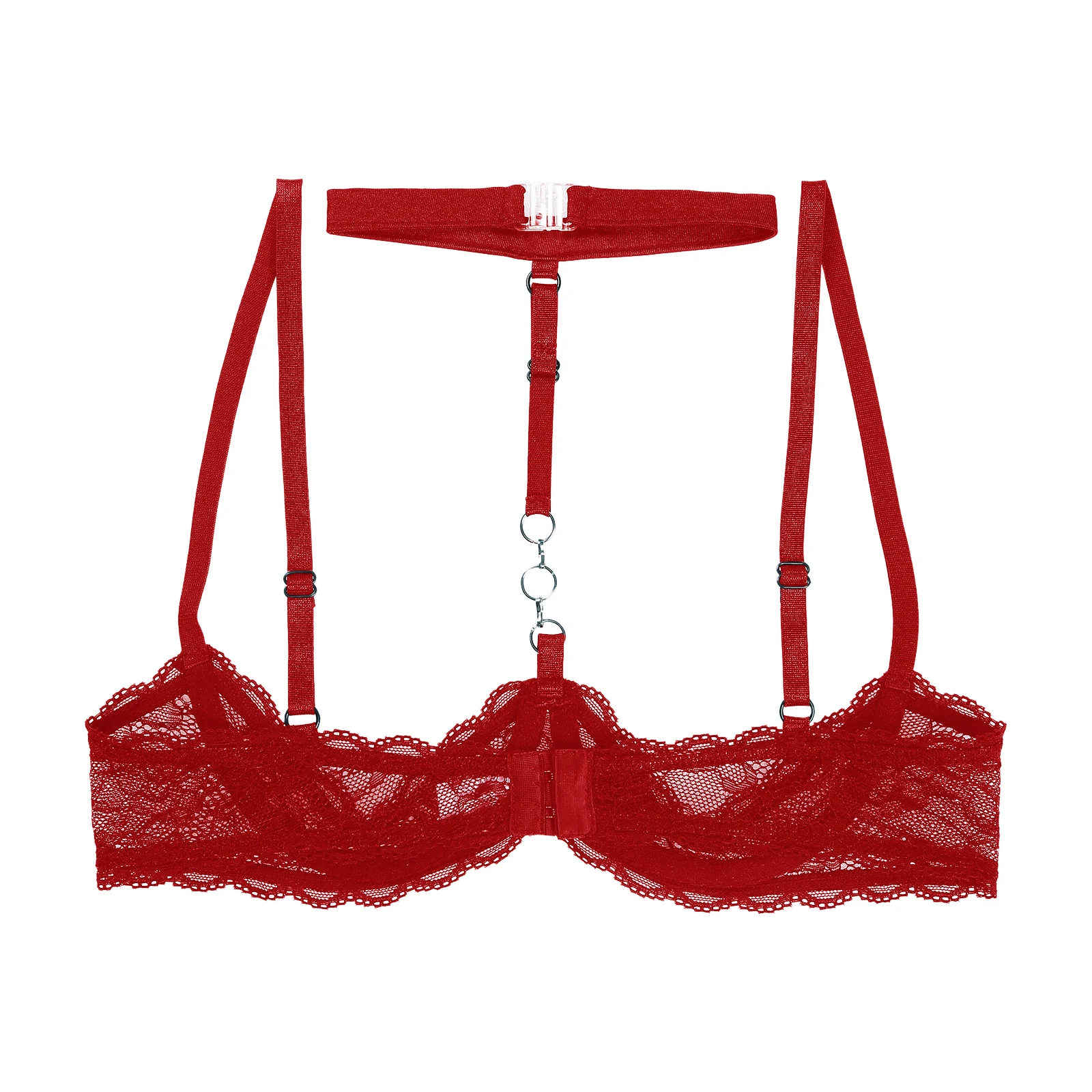 Womens Sexy Half Cup Bras Open Nipple Cups Lingerie Bra Top See-through Sheer Floral Lace Underwired Bralette for Females