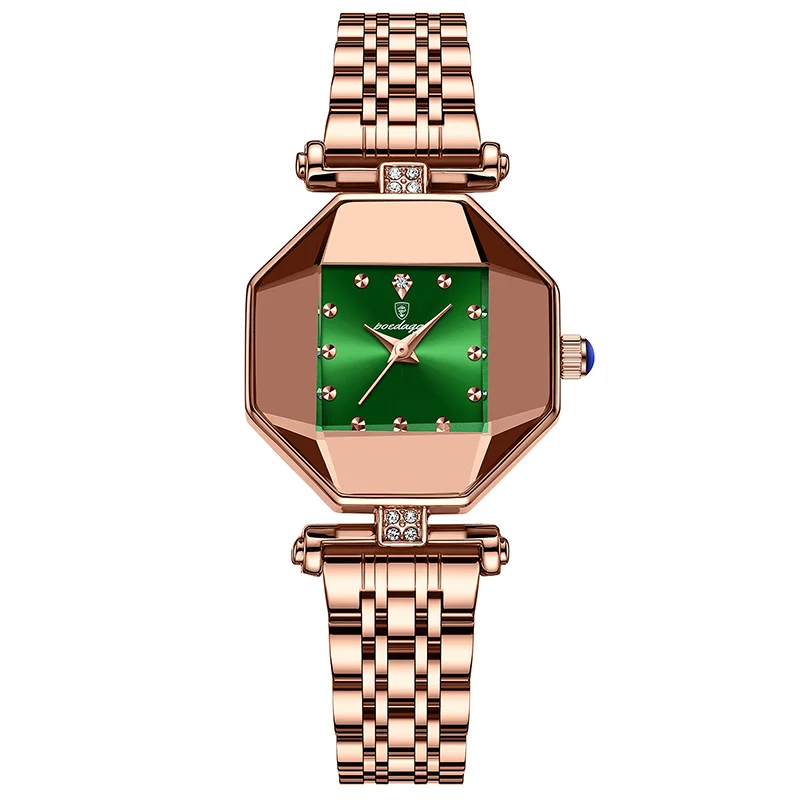 Poedagar Luxury Green Women Watch Quartz Creative Square Small Dial Orologi Da Donna Impermeabili Orologio Con Cinturino In Acciaio Oro Rosa Femminile