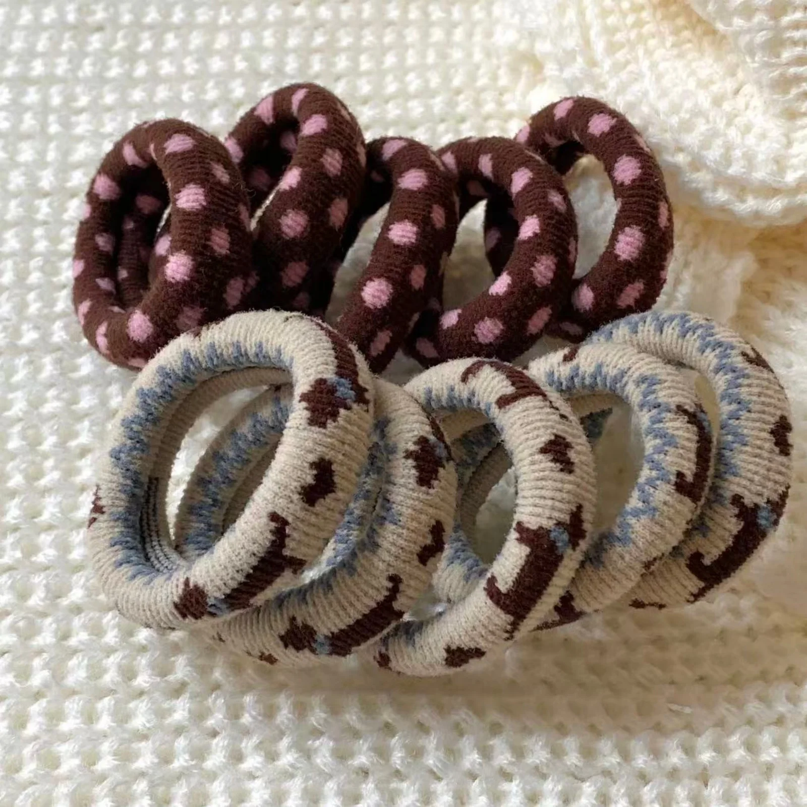 1PC Knitted Hair Ties For Women Autumn Winter Vintage Polka Dot & Animal Print Elastic Hair Bands Fashion Hair Accessories