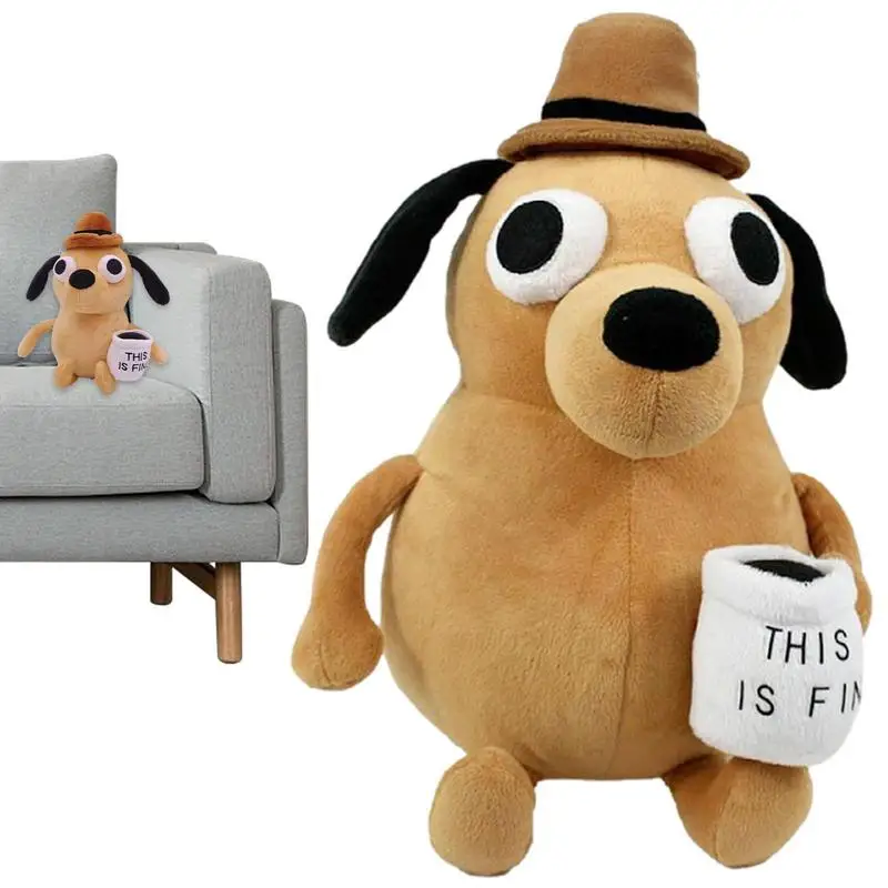 This Is Fine Meme Dog Plush Coffee Mug Dog Stuffed Doll Soft And Comfortable Stuffed Animal Plushie Huggable Pillow Doll Toy