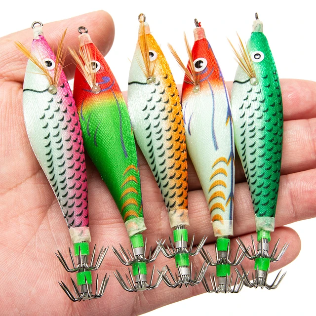 8cm Squid Hook Luminous Wood Shrimp Lure Squid Hook 3D Eyes