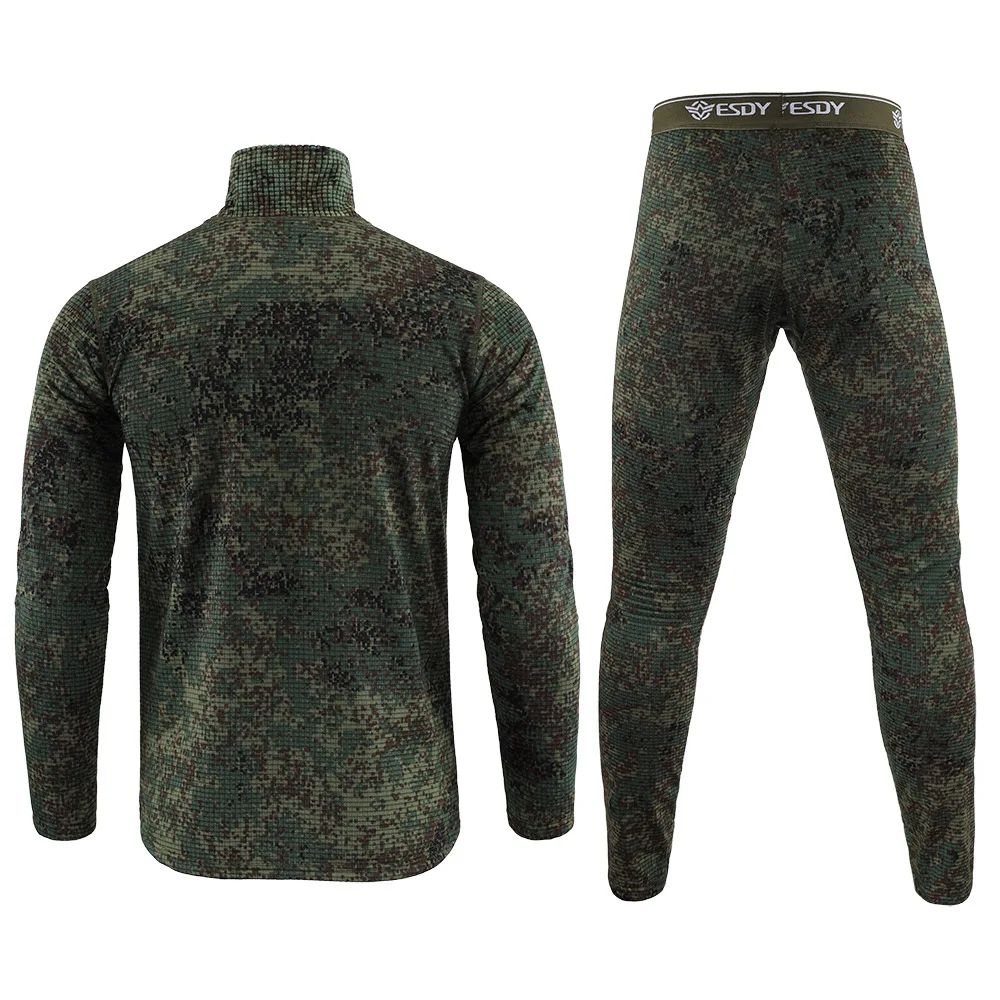 2024 Camouflage underwear Men's standing collar sports fitness suit Outdoor  tactical training Hiking travel fleece thermal unde