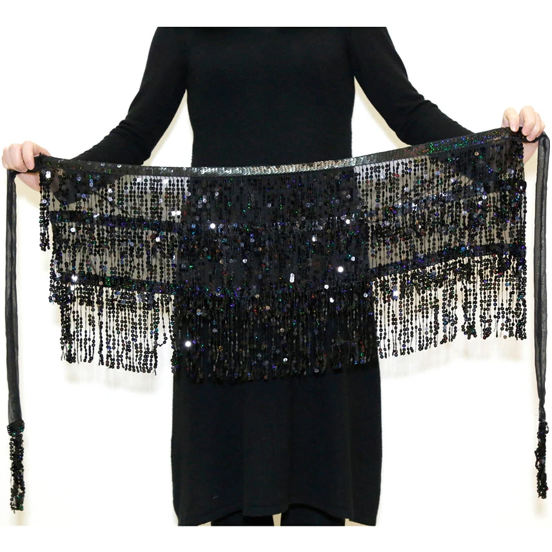 Bauchtanz Schicht Pailletten Rock Quaste Kette Gürtel Wrap Party Club Indische Latein Hula Tänzerin Kleid Leistung Hüfte Taille Schal – Detail 19