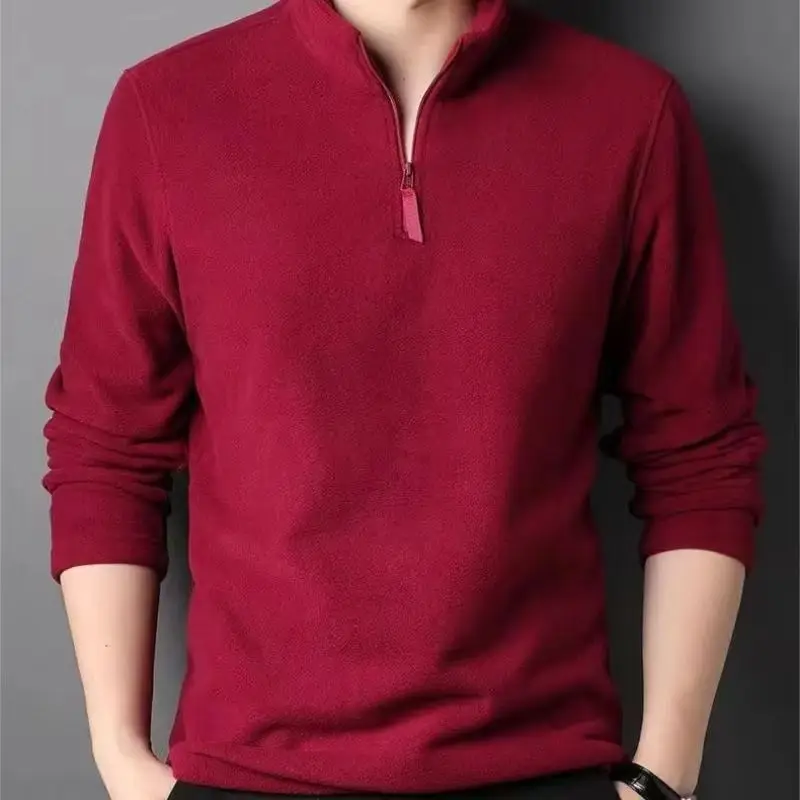 Sweat-shirt à col roulé pour hommes, anti-boulochage, tricoté de haute qualité, coupe cintrée, manches longues, couleur unie, tendance, vêtements pour hommes 1