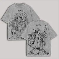 Manga Frieren T-shirt graphique décontracté pur coton à manches courtes t-shirts Vintage lavé surdimensionné T-shirt pour hommes femmes vêtements 1