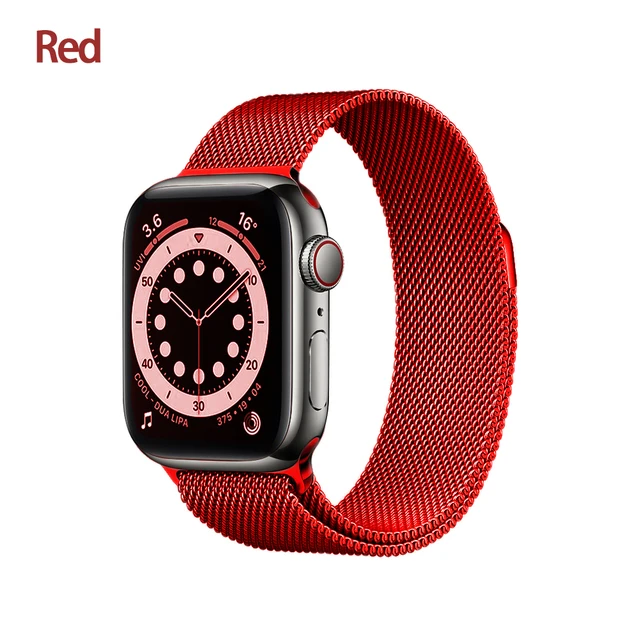 Metal Milanese loop Strap For Apple watch band 7 45mm 44mm 40mm iWatch Series 42mm38mm stainless steel bracelet magnetic 3456 se Red