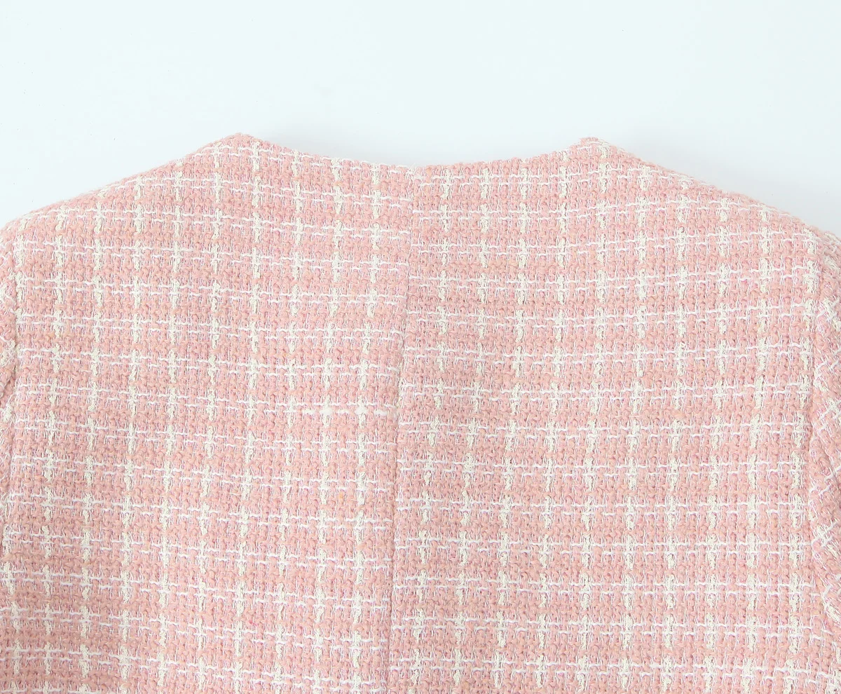 2 pieces 1 Set French Style Retro Pink Plaid Woven Tweed Blazer + High Waist Mini Shorts Pants Suits