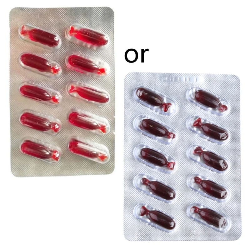 

10pcs Halloween Fake Blood Capsule Pills for Vampire Horror Funny Joke Prank Trick Cosplay Fancy Makeup Accessories