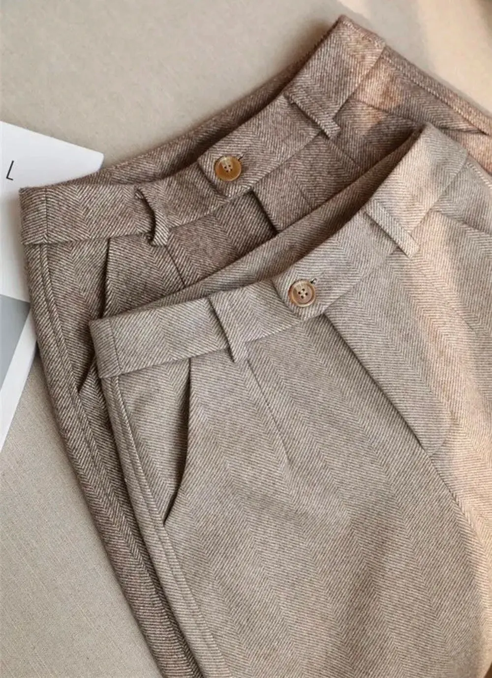 Description Picture 3 of itemWomen's Tweed Stretchy Slim Pencil Dress Pants High Waisted Winter Woolen Straight Leg Slacks for Work Business Casual