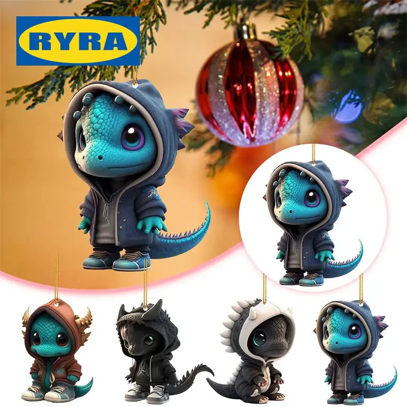 

Рождественский дракон, 2D Акриловый мультяшный динозавр, украшение, милая Рождественская елка, украшение, подвеска для дома, офиса
