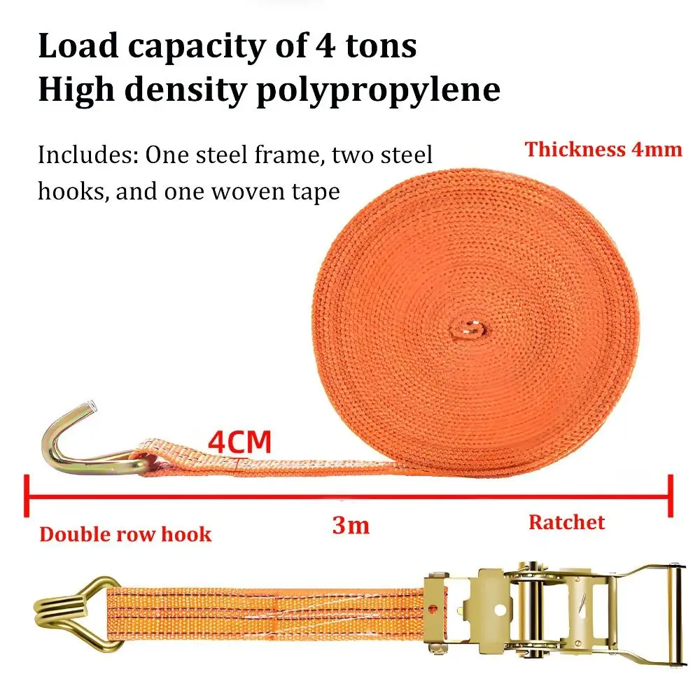Durable 40mm Tie-down Straps 3/6/8/10/15 Meter Thickened Binding Strapping J Hooks Easy to Use Cargo Truck Strapping Rope