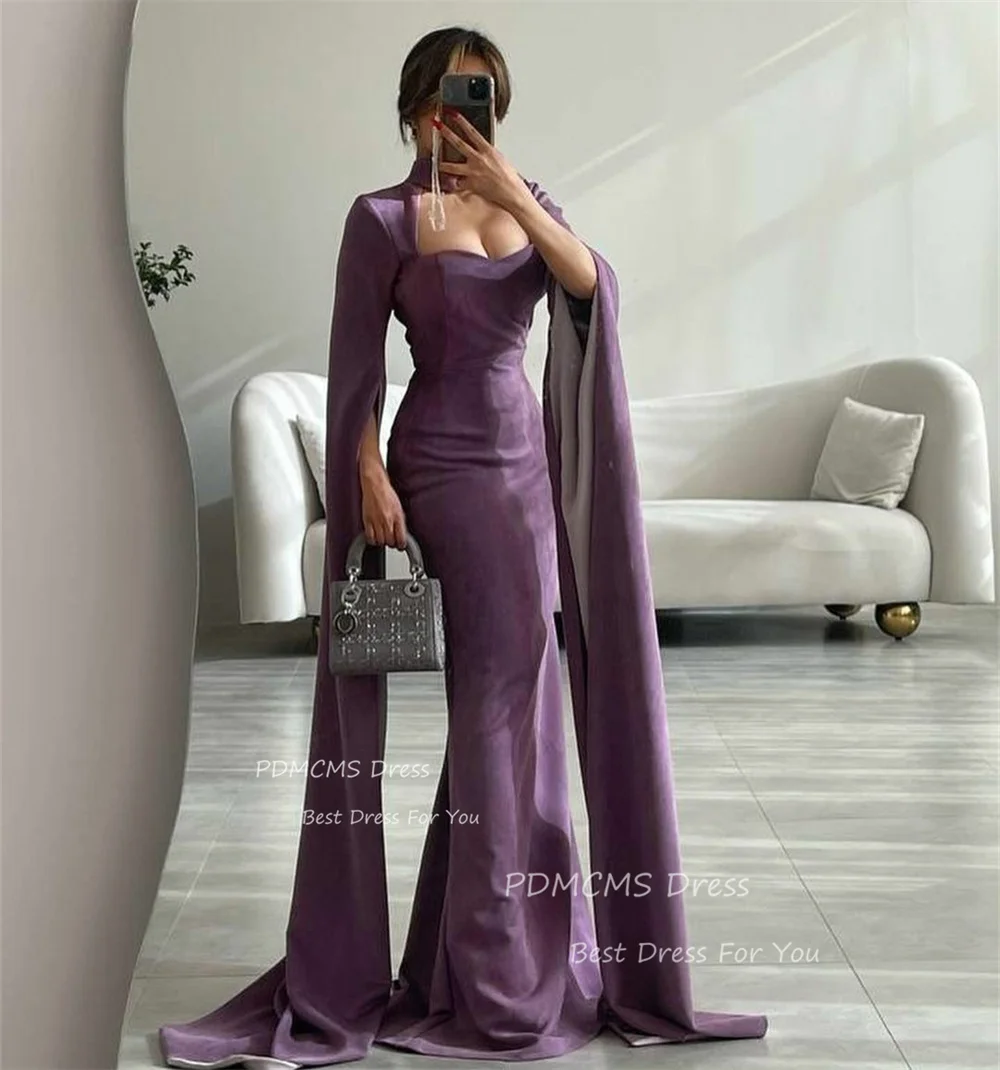 

Sexy Long Purple Velvet Prom Dresses Halter Sheath Special Prom Gowns Saudi Arabia Formal Occasion Evening Dress for Women Dubai