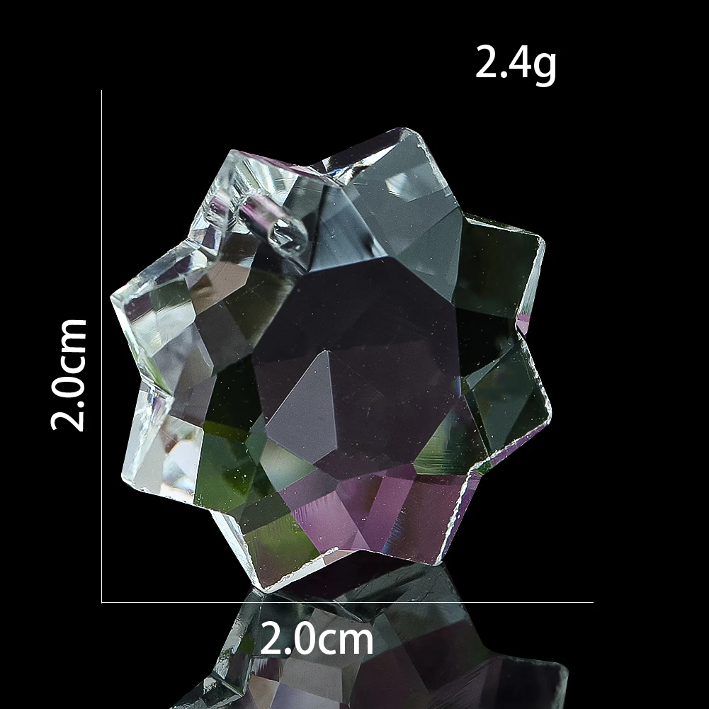 5PC 20mm Clear Octagon Snowflake Faceted Prism Flower Glass Crystal Pendant Garland Curtain Chandelier Sun Catcher Jewelry Parts