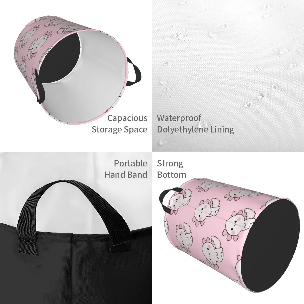 Cute Axolotl Laundry Basket Foldable Salamander Animal Toy Clothes Hamper Storage Bin for Kids Nursery