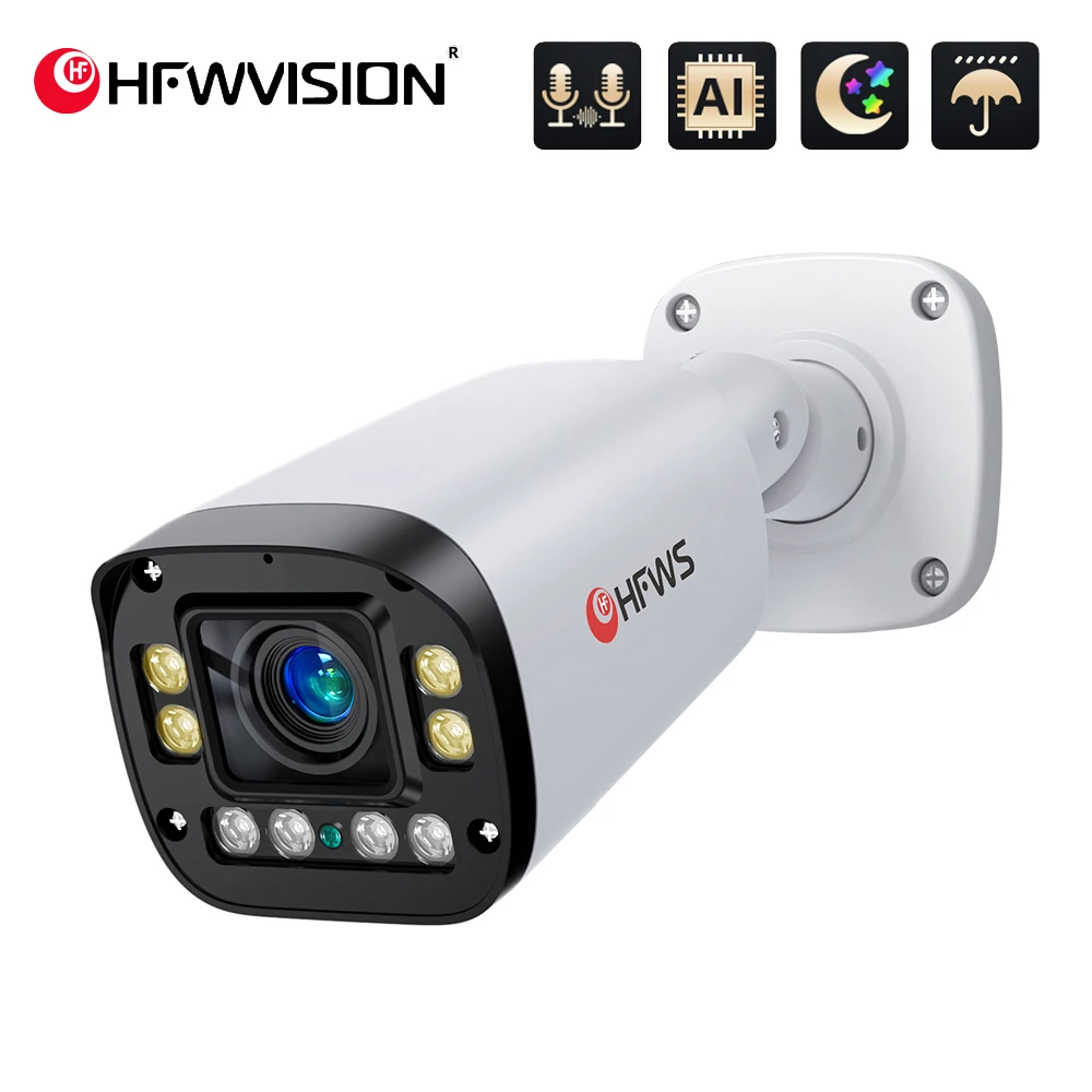 4K 8MP IP Camera Auto Focus 4x Focus POE Audio Outdoor Security Camera H.265 Onvif AI Face Recognition