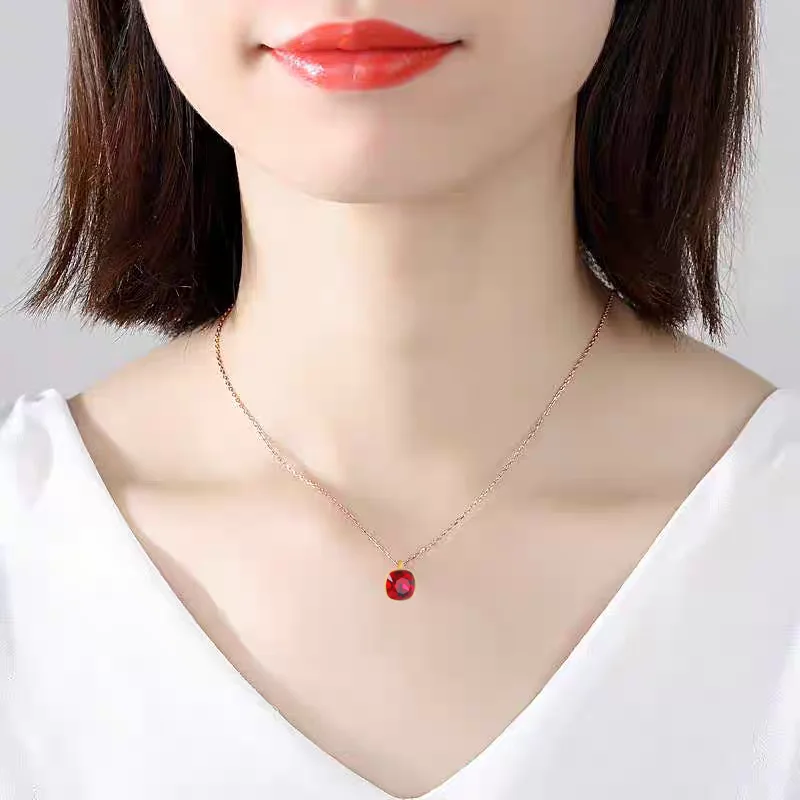 Square Crystal Pendant Necklace Earrings Set Stainless Steel Jewelry Set For Women Party Gift