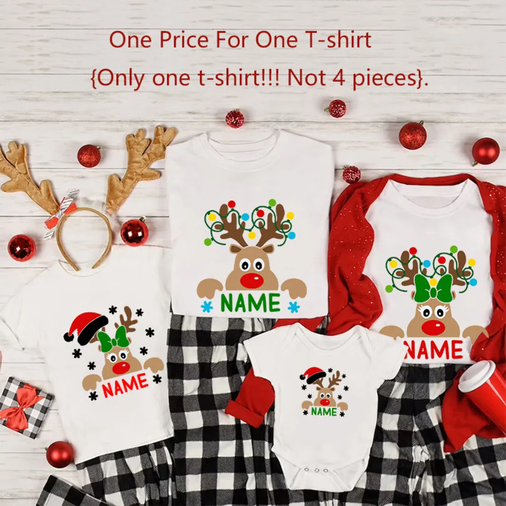 thumbnail image 1 of Camisetas familiares de Navidad a juego con nombre personalizado, camisetas con gráficos de renos para la familia, camisetas personalizadas para papá, mamá y yo para las fiestas de Navidad, 1 of 5
